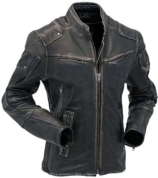 Black rivet leather jacket mens front view