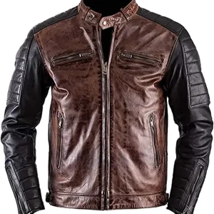 Distressed Brown Leather Biker Jacket