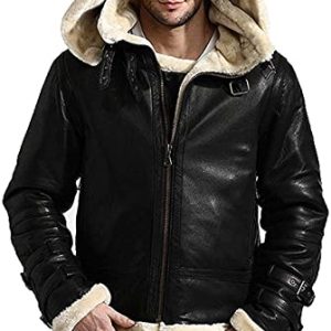 B3 Black Shearling Bomber Leather Jacket