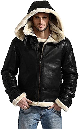 B3 black leather shearling bomber jacket front view