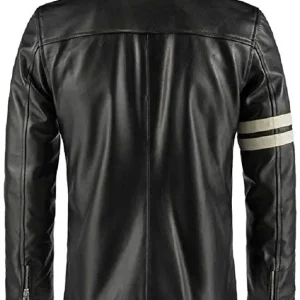 Black Leather Jacket With White Stripes