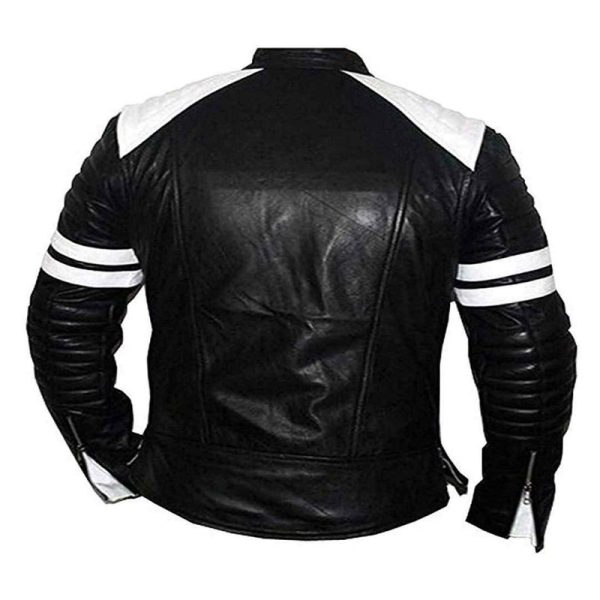 Black and white brad pitt leather jacket back view