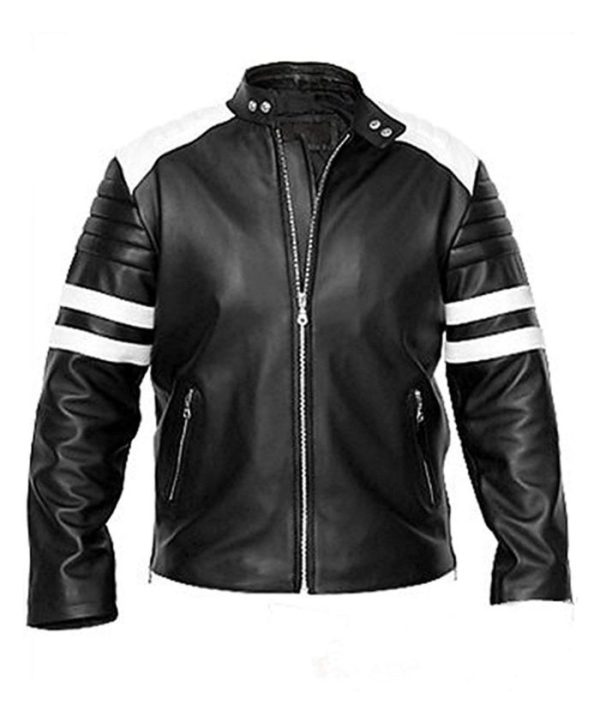 Black and white brad pitt leather jacket front view