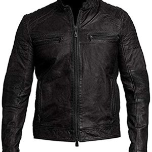 Mens Black Leather Cafe Racer Jacket