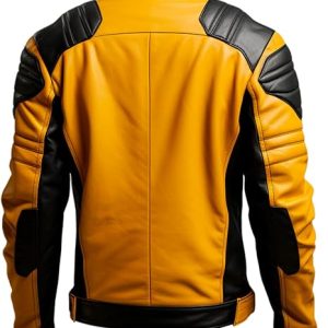Mens Black and Yellow Leather Jacket
