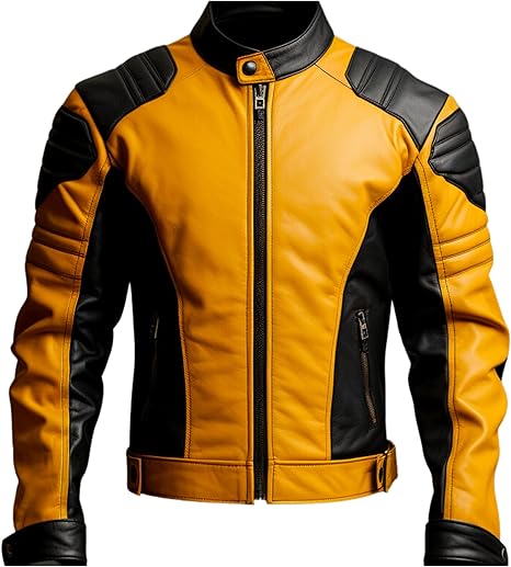 Black and yellow motorcycle jacket front view
