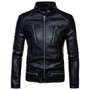 Mens Black Fitted Biker Leather Jacket
