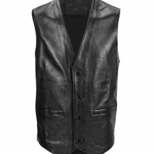 Men’s Black Biker Leather Vest