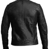 Mens black leather cafe racer jacket back view