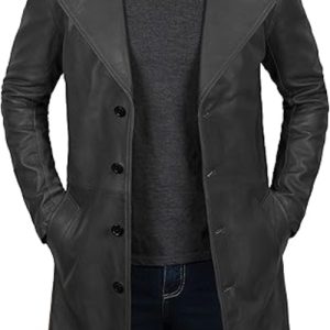 Mens Black Faux Leather Coat