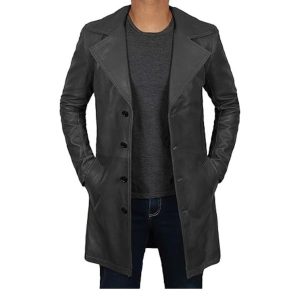 Mens Black Faux Leather Coat