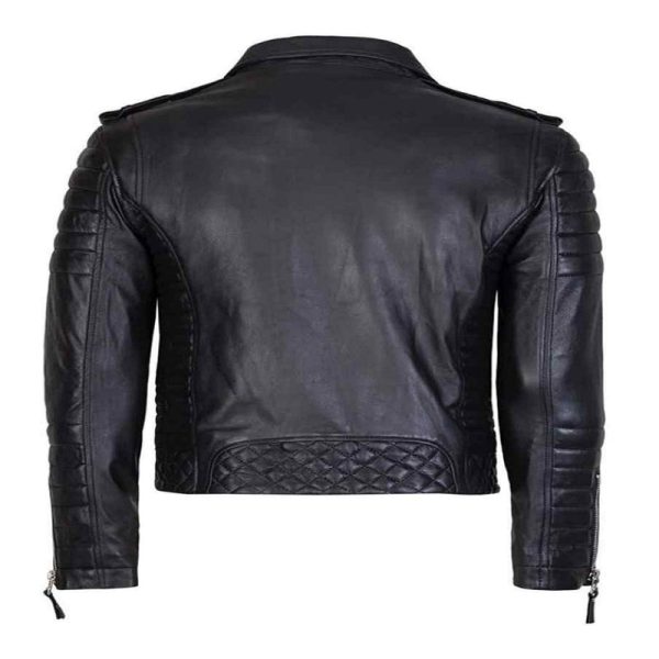 Black lambskin leather jacket back view