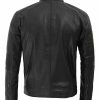 Mens casual black leather jacket back view