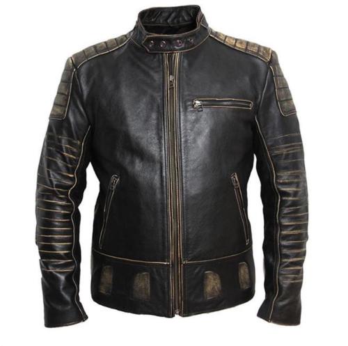 Mens cowhide biker leather jacket front view