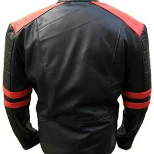 Red and Black Leather Quilted Biker Jacket