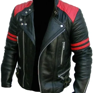 Red and Black Leather Quilted Biker Jacket