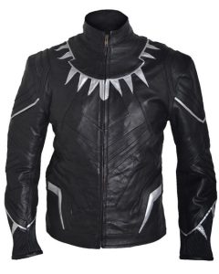 Black panther motorcycle leather jacket for sale front view