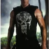 Model wearing mens punisher leather costume vest