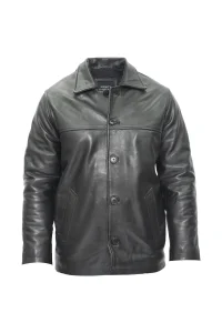Black leather reefer jacket front view