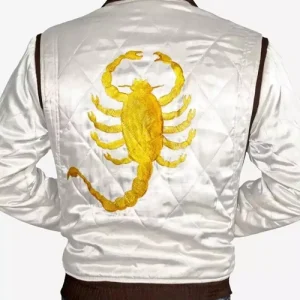 Drive Scorpion Ryan Gosling Quilted White Bomber Satin Jacket