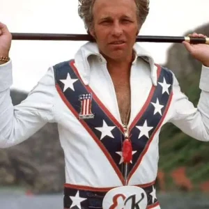 Evel Knievel Biker White Leather Jacket