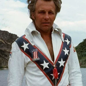 Evel Knievel Biker White Leather Jacket