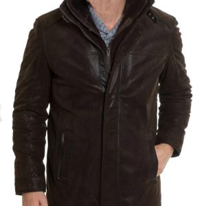 Mens Double Collar Brown Leather Jacket