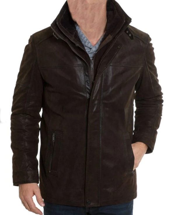 Double collar leather jacket front view