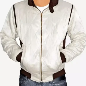 Drive Scorpion Ryan Gosling Quilted White Bomber Satin Jacket