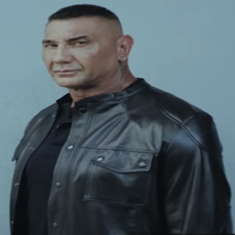 Model wearing joe flood the killers game leather jacket