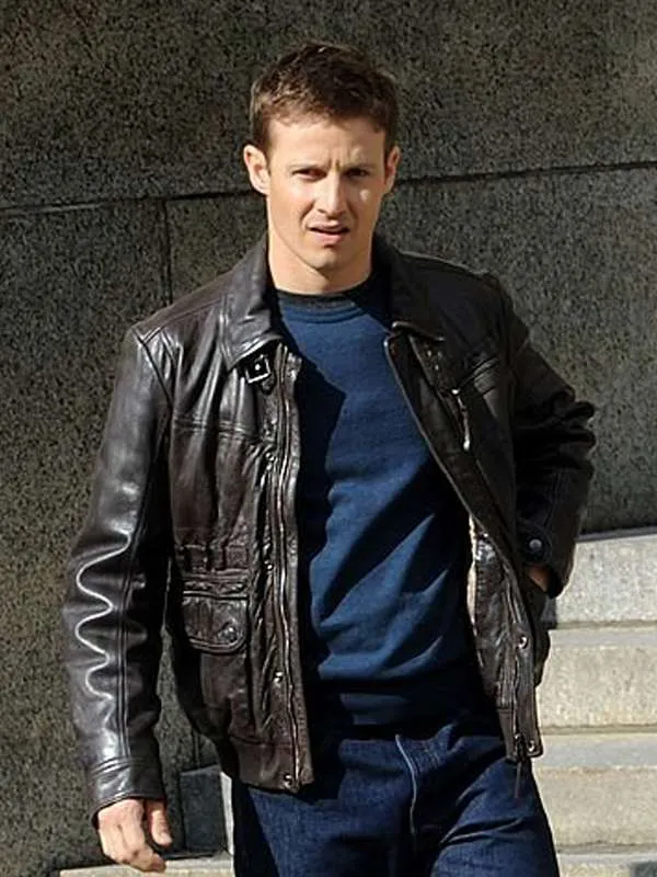 Blue bloods jamie reagan brown leather jacket front view