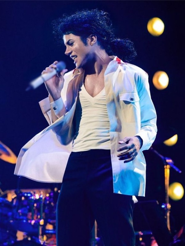 Model wearing michael 2025 jaafar jackson jacket