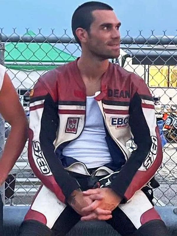 One fast move k.J. Apa racer leather jacket front view
