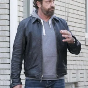 Gerard Butler Den of Thieves 2 Black Leather Jacket