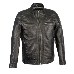 Mens Black Motorcycle Fashion Leather Jacket