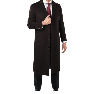 Mens Brown Single Breasted Wool Blend Overcoat