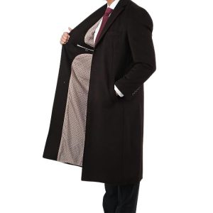 Mens Brown Single Breasted Wool Blend Overcoat