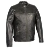 Mens quilted black leather motorcycle jacket front view