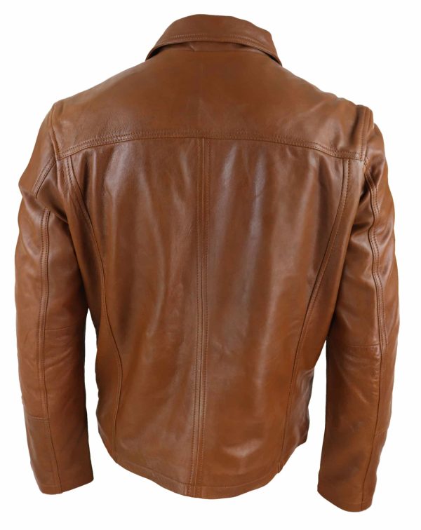Brown leather jacket for men back view