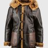 Connor mens dark brown b7 bomber leather jacket front view