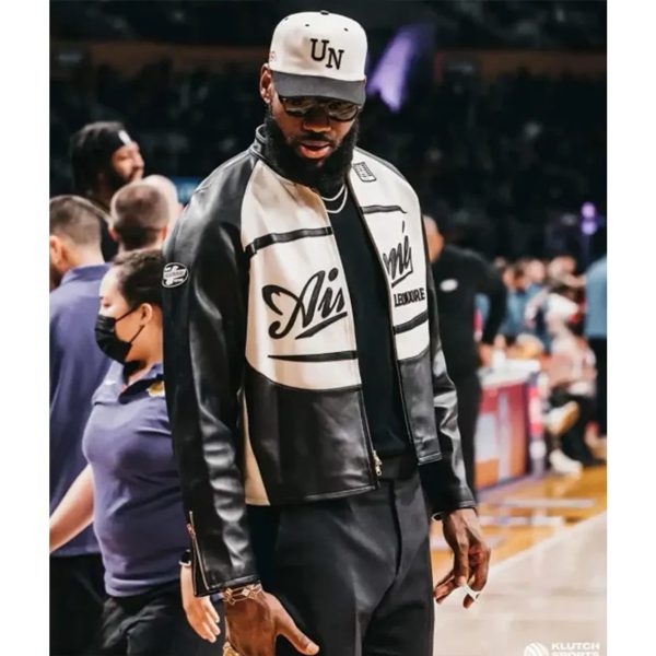 Model wearing lebron james aime leon dore jacket