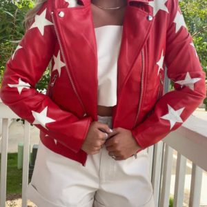 Battle Camp S01 Polly Brindle Star Red Leather Jacket