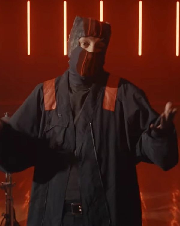 Model wearing overcompensate twenty one pilots jacket