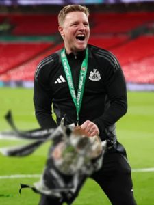 Model wearing eddie howe newcastle united jacket