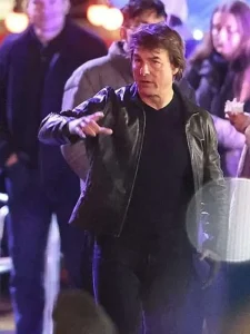 Mission impossible 8 tom cruise black leather jacket front view