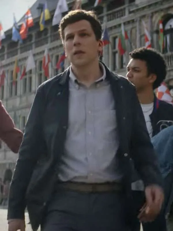 Jesse eisenberg now you see me now you dont 2025 black jacket front view