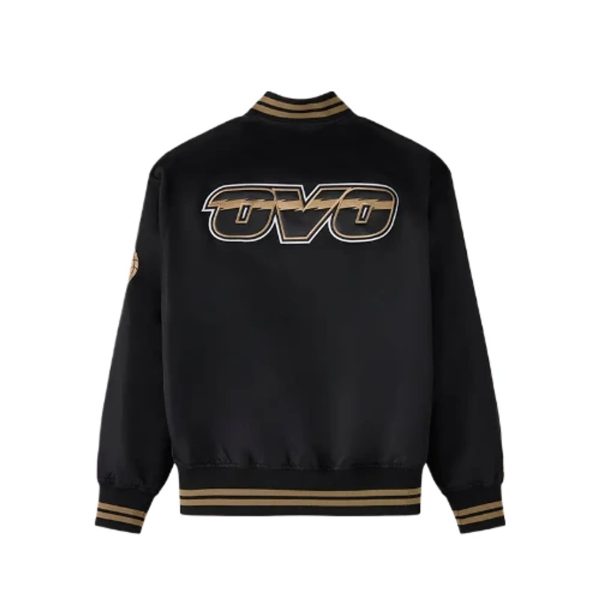 Ovo x nba toronto raptors varsity jacket back view