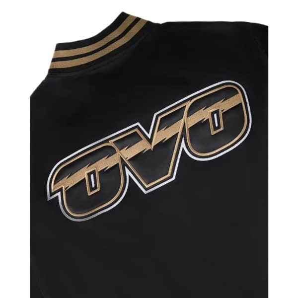 Ovo x nba toronto raptors varsity jacket close-up details