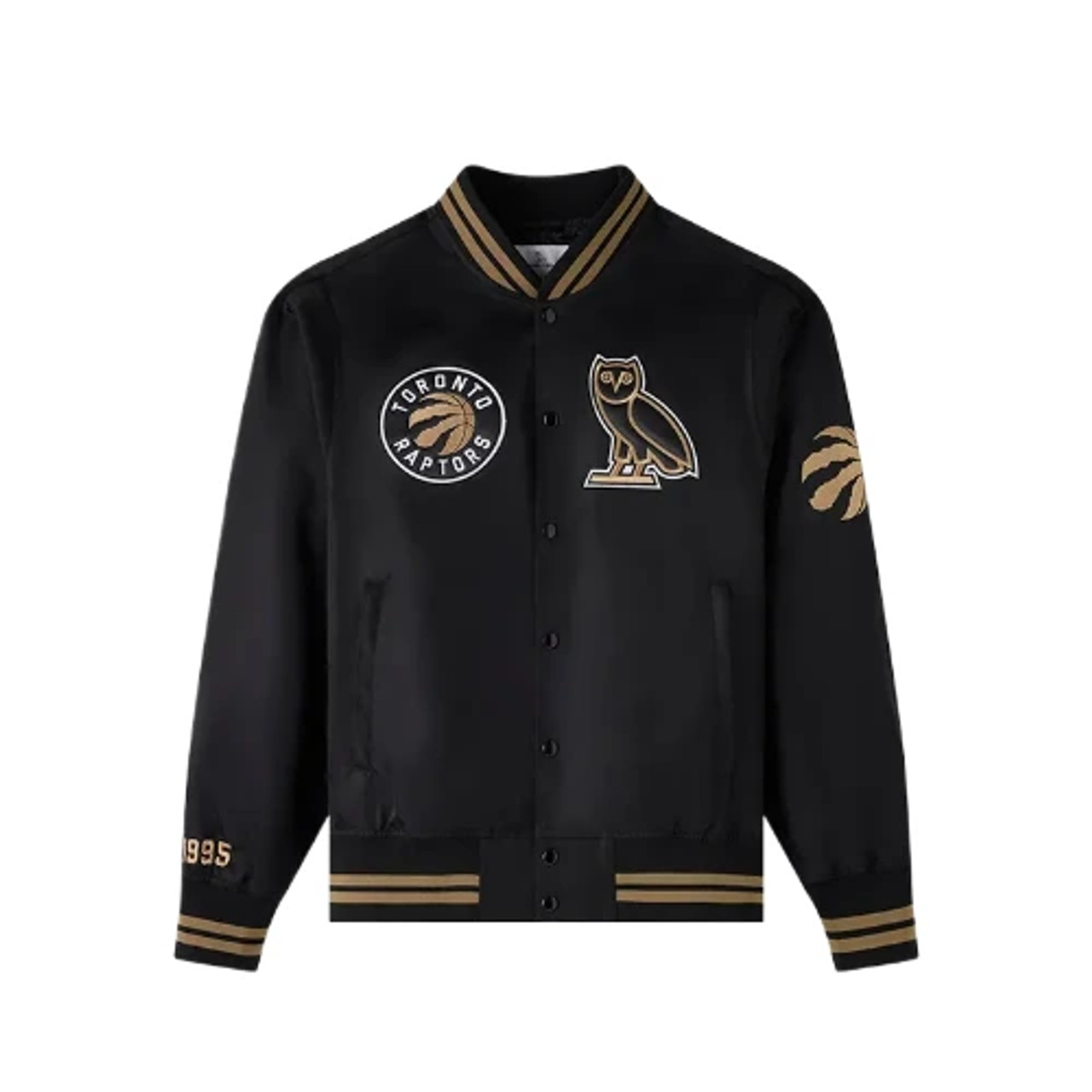 Ovo x nba toronto raptors varsity jacket front view