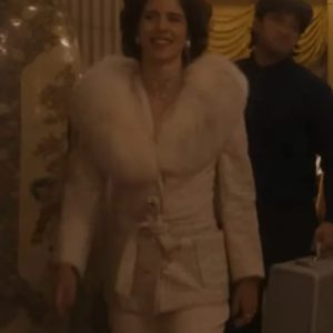 Queen Of The Ring Emily Bett Rickards White Fur Coat